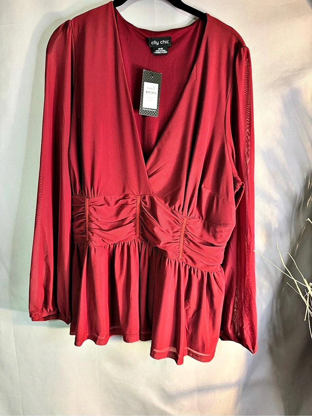 City Chic Ruched blouse in Red Size 18 NWT